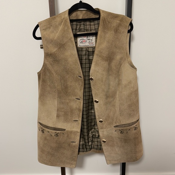BEIGE GENUINE LEATHER VEST  SZ M - Picture 1 of 12